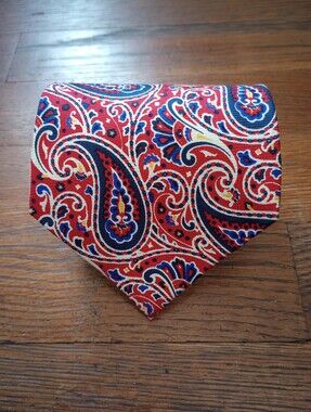 Vintage Polo Ralph Lauren Silk Necktie Bold Paisley Red White Blue Print Preppy